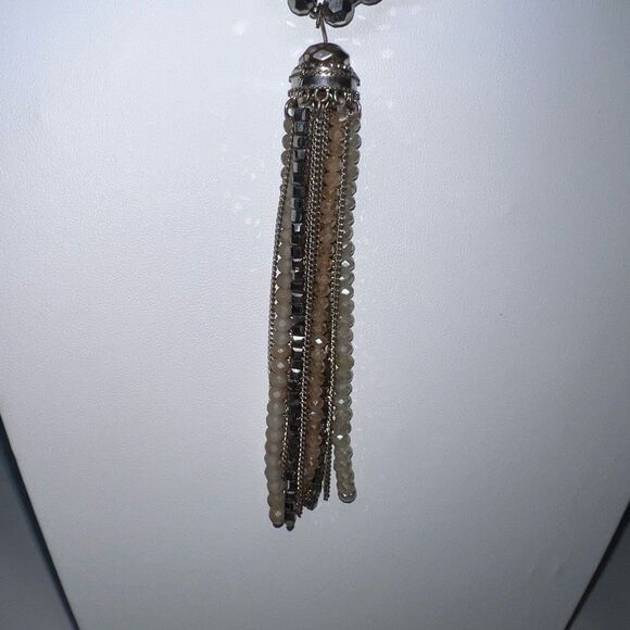 Saylor Silver Beaded Tassel Necklace - Picture 3 of 8